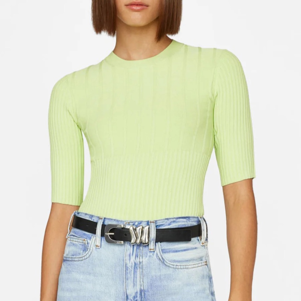 Frame Mixed Rib Sweater Bright Lime - S